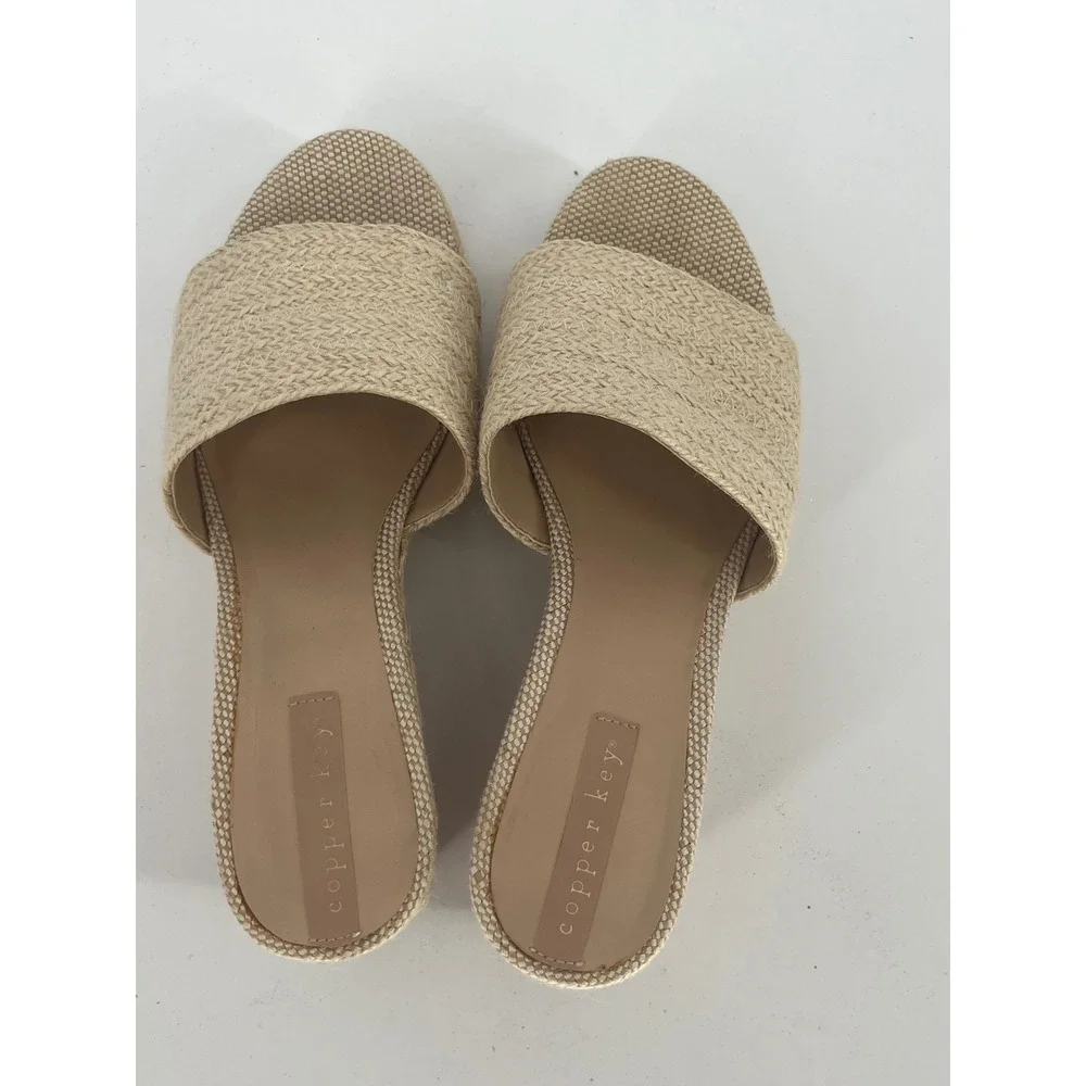 Copper Key Woven Espadrille Wedge Platform Slide Sandals Women 8 Cream Hamptons‎